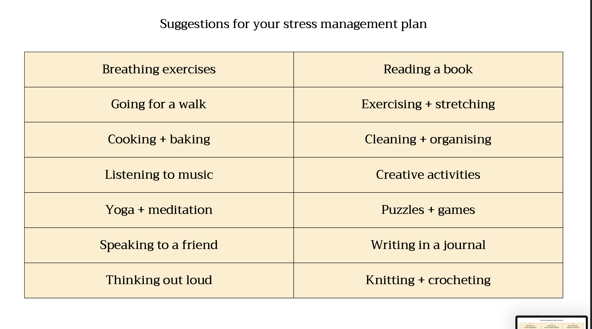 Suggestions for your stress management plan