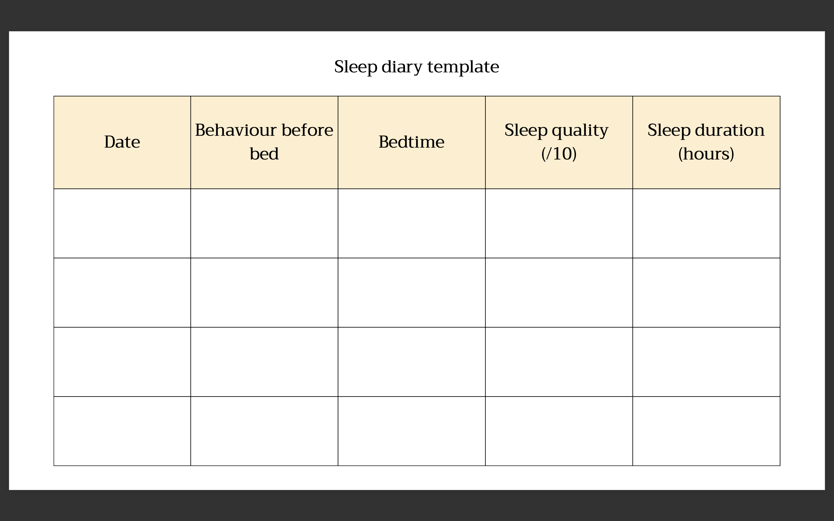 Sleep diary template
